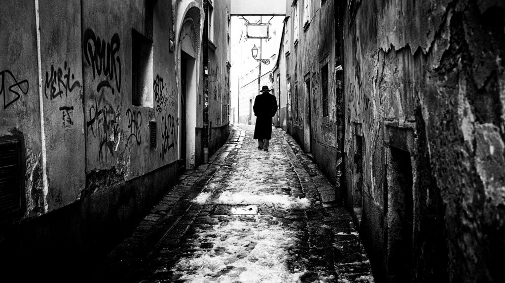 Lonely man in street
