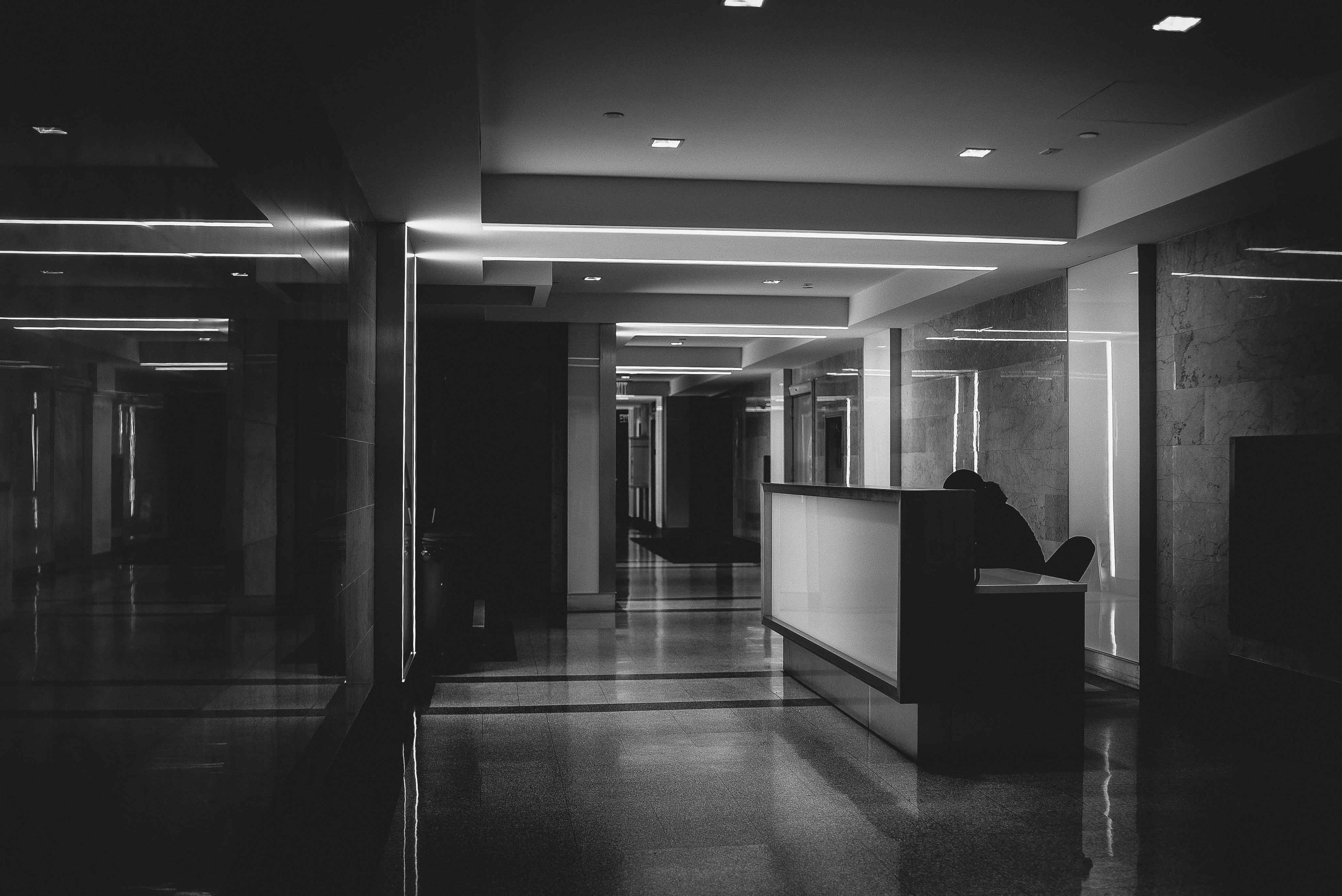 Man alone in office building