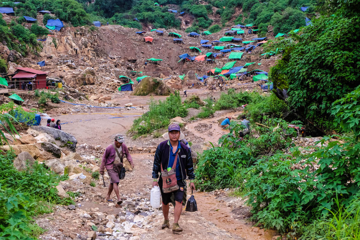Miners finishing work at Myanmar's mines