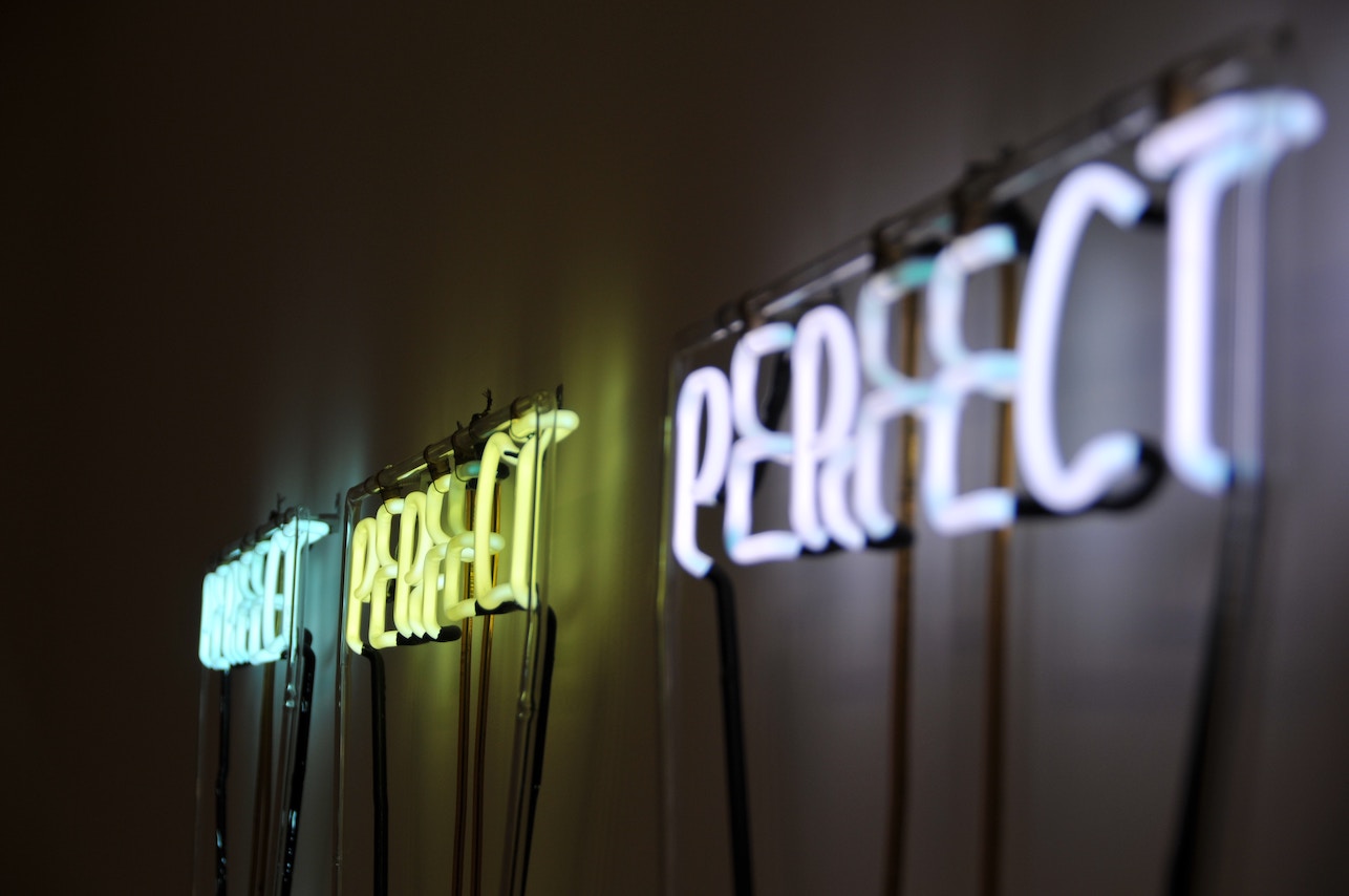 Neon signs that say 'perfect'