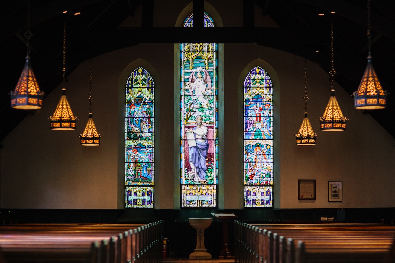 Stained glass in church