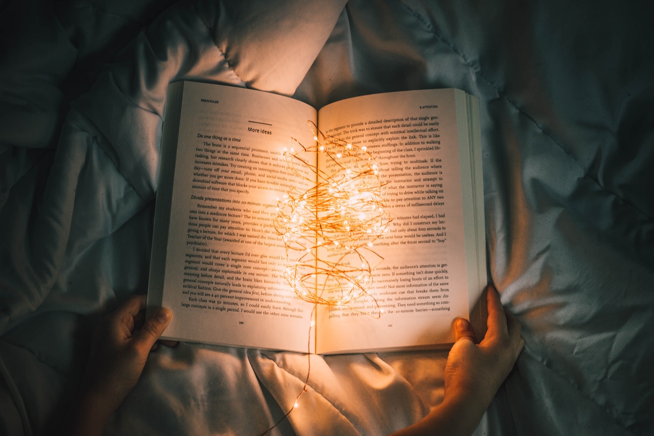 Book with lights in the middle