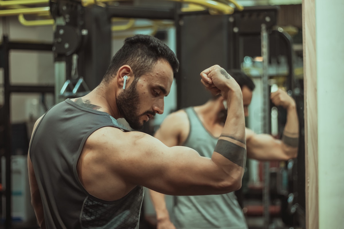 Man flexing muscle