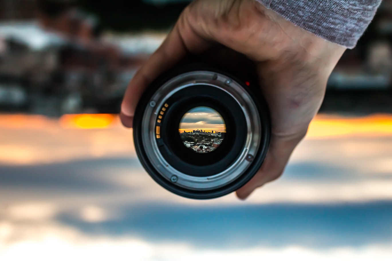 Lens focusing on upside down landscape