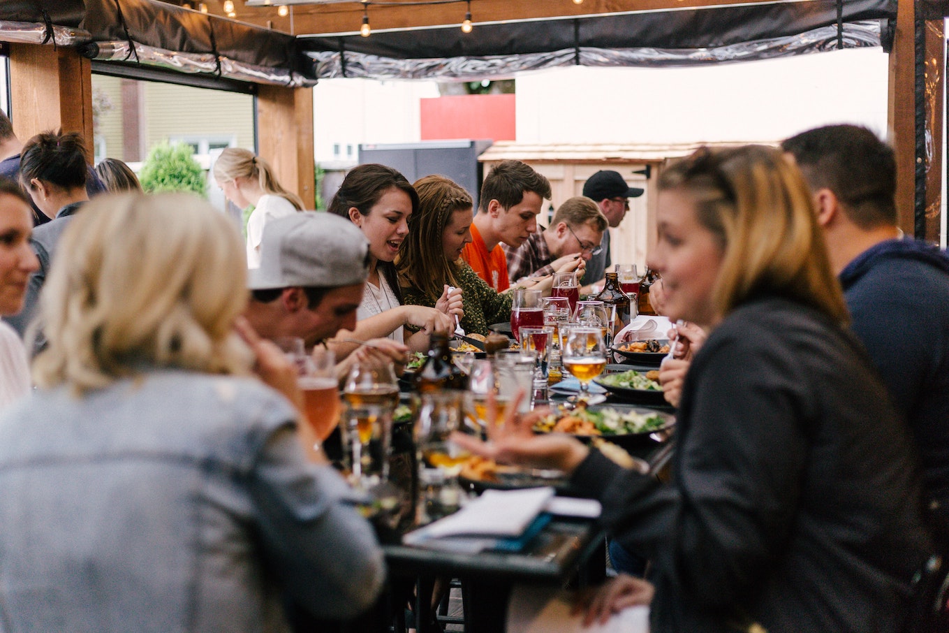 A group of people dining together